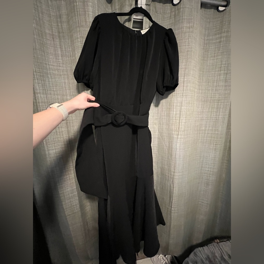 Sachin + Babi Black Puff-Sleeve Midi Camilla Dress with Belted Waist - Picture 5 of 12